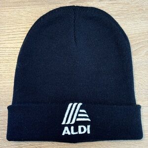 ALDI Unisex Navy One Size White Logo Embroidered Employee Uniform Knitted Beanie